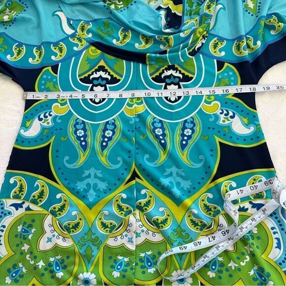 Clues Collections green & blue bold print dress size M - Picture 8 of 8
